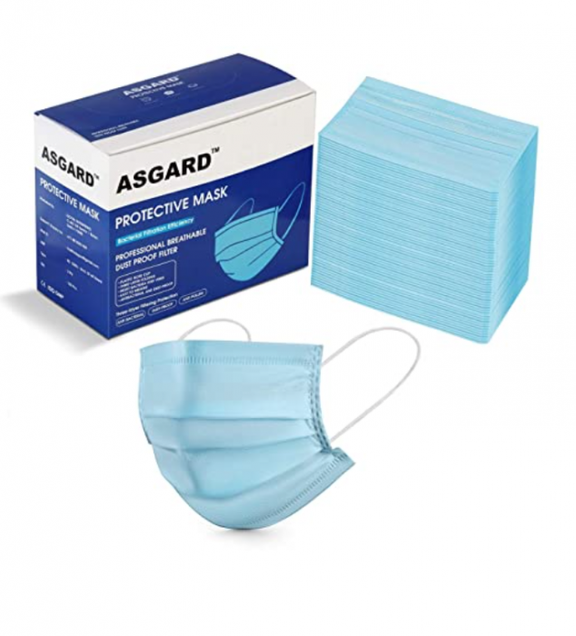 ASGARD ® Certified by CE, ISO and GMP- 3 Layer Non Woven Fabric Protective Face Mask with NOSE CLIP- BOX SEALED PACKAGING (Blue, Pack of 50)