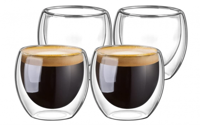 Double Walled Glasses for Espresso Coffee Turkish Tea, Espresso Coffee Cups 80 ml Set of 4 pcs