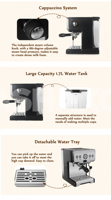 Itop 15 Bar Italian Semi-Automatic Coffee Maker Cappuccino 9 Image